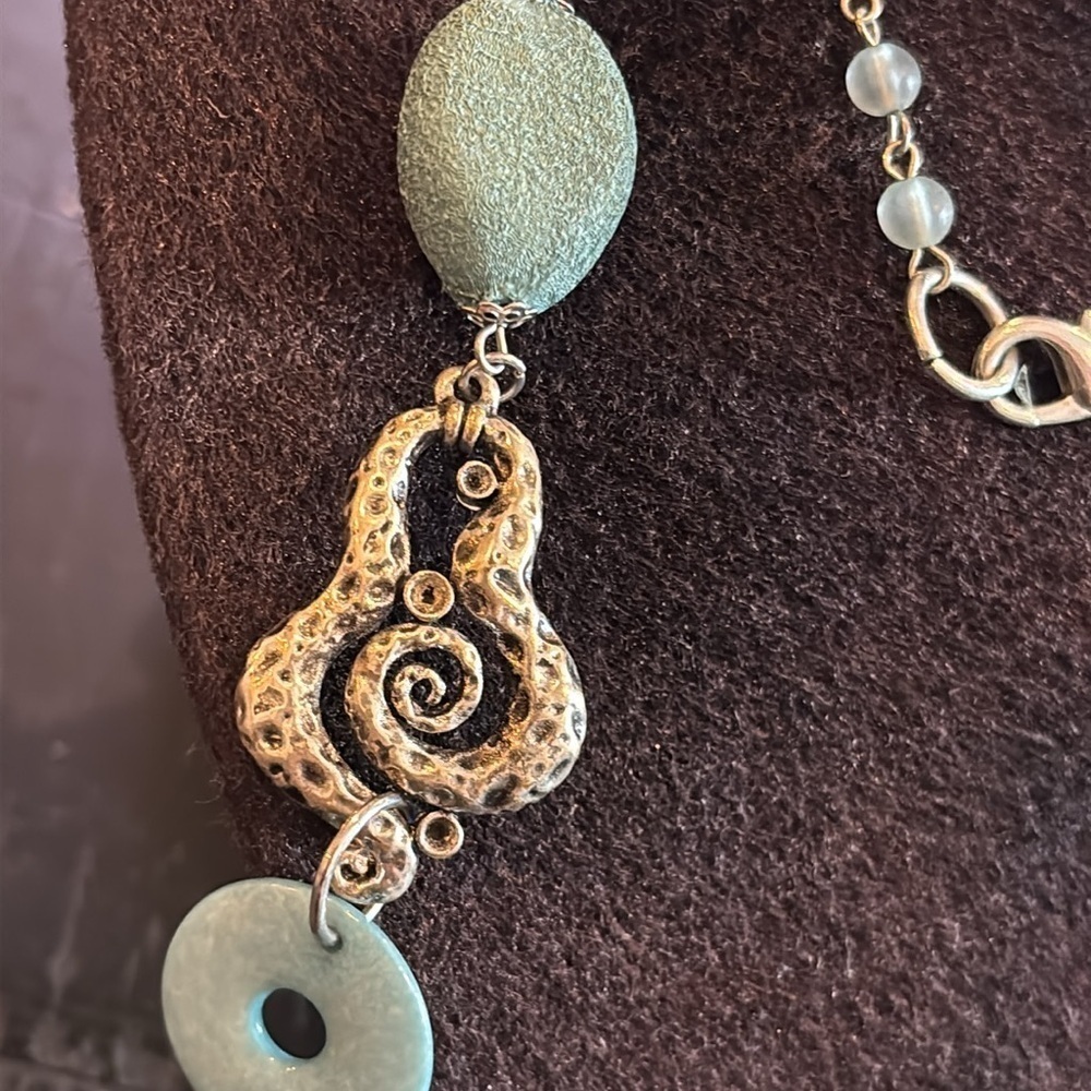 Blue Dichroic Glass Acrylic Stone Silver Beaded Long Enamel Beaded Necklace​ - Picture 2 of 8
